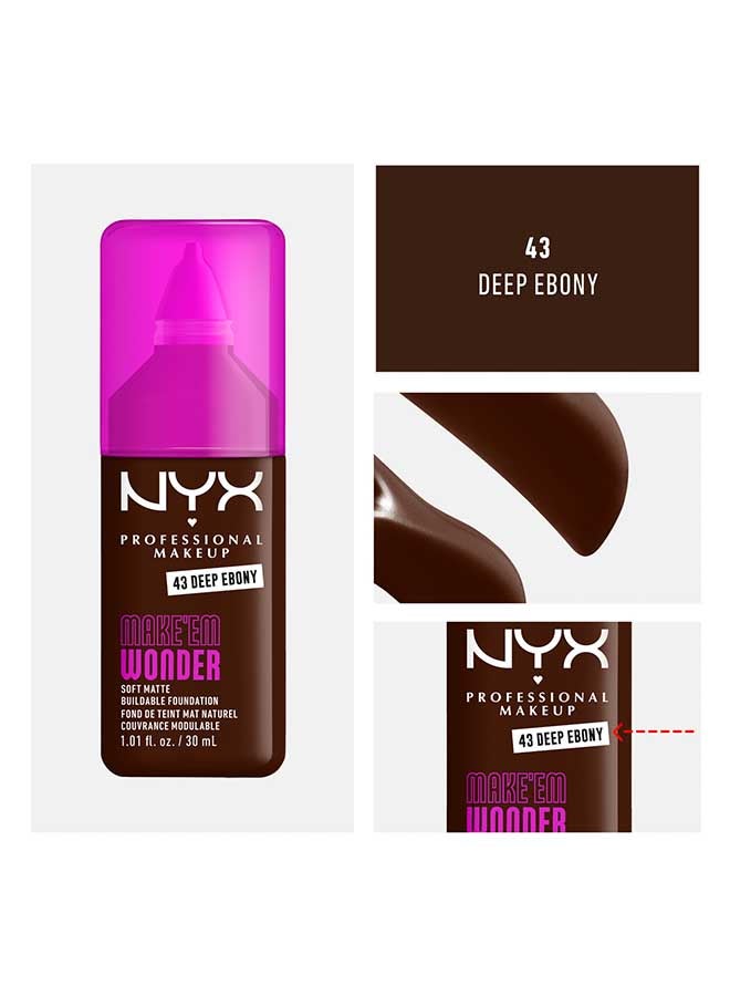 NYX PROFESSIONAL MAKEUP Make 'EM Wonder, 24H Soft Matte Foundation, Undetectable  Finish, Deep Ebony - Image 5
